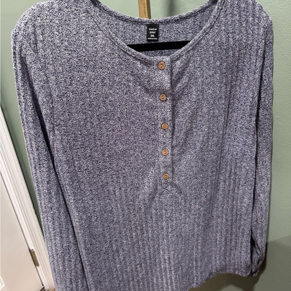 SHEIN Heather Gray Long Sleeve Button-Up Top